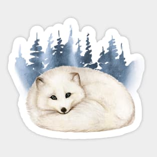 Watercolor white wolf laying Sticker